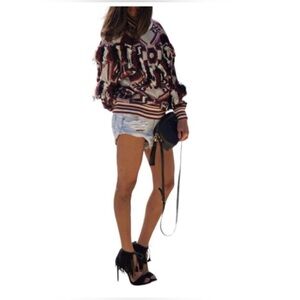 Zara Trafluc Fall/Winter white and red sweater with tassel fringe detail. Size L